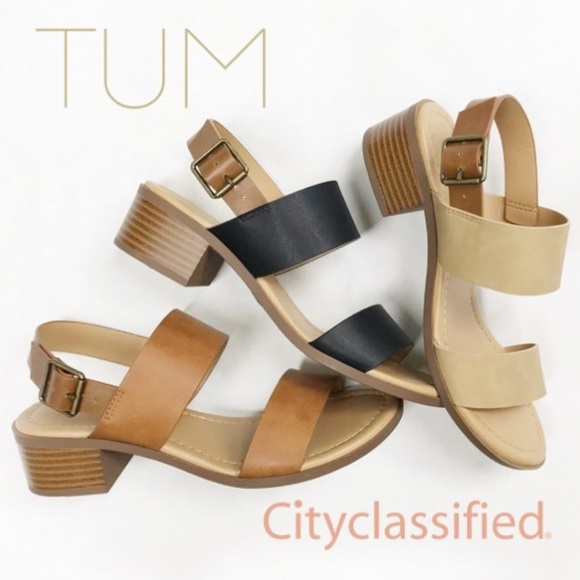 1 LEFT Tum 2-tone Black Tan Low Block Heel Sandal - Picture 4 of 8